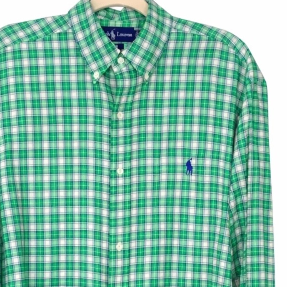 Ralph Lauren Mens Large Blake Button Down Shirt Green Plaid Long Sleeve Preppy